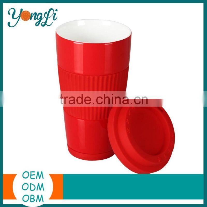 BPA-free Ceramic Travel Cup with Lid Silicone Ceramic Coffee Mug