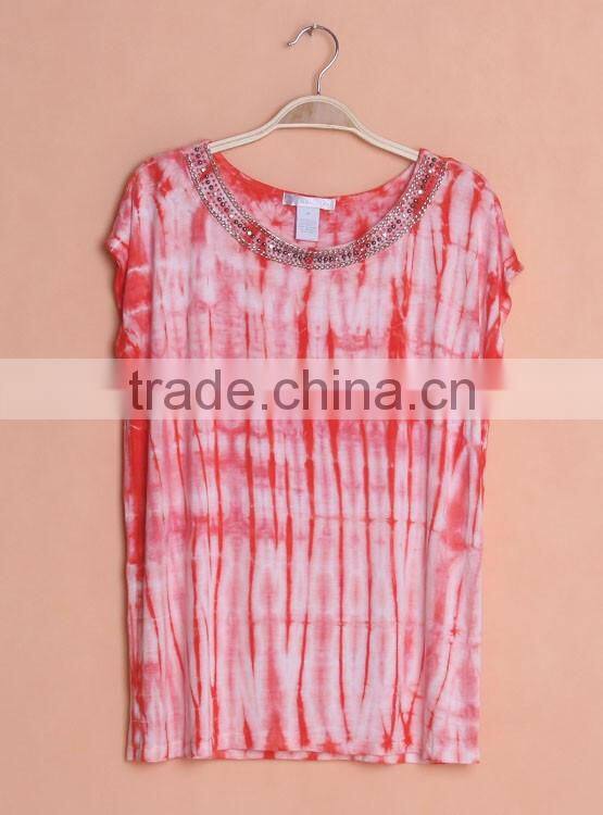 tie dye t-shirt for women, tie dye blouse with metal decoration