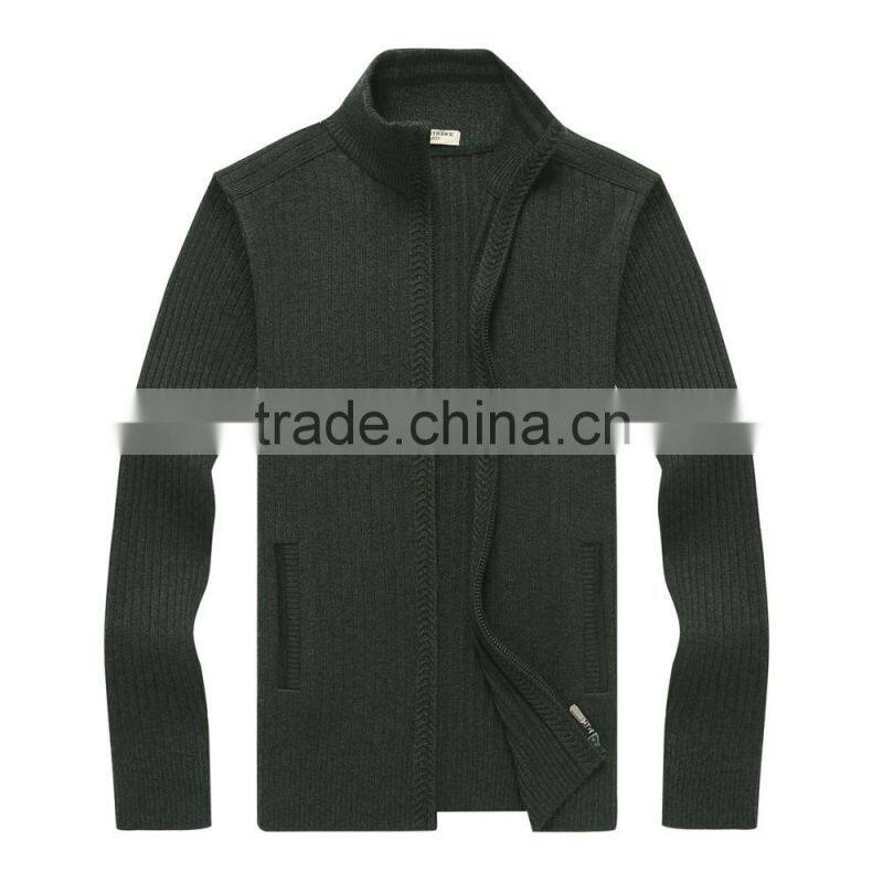 Casual men's winter wool knitted zip cardigan men plain knit cardigan sweater
