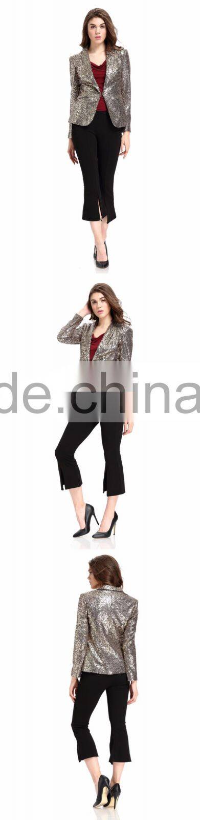 Domin fashion latest sequin fabric women coat Guangzhou factory
