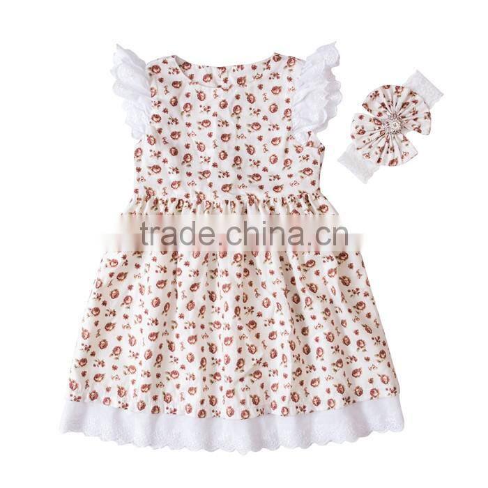 wholesale fashion baby girls vintage floral dress boutique kids flower cotton ruffle summer dresses frocks designs