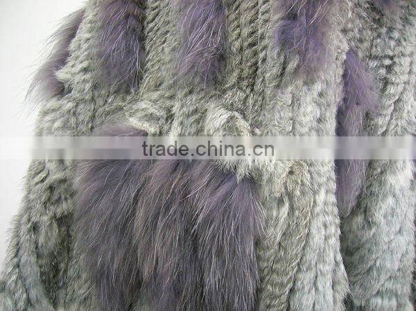 CX-B-31B Big Size Wholesale Natural Colour Knit Rabbit & Raccoon Fur Fashion Shawl