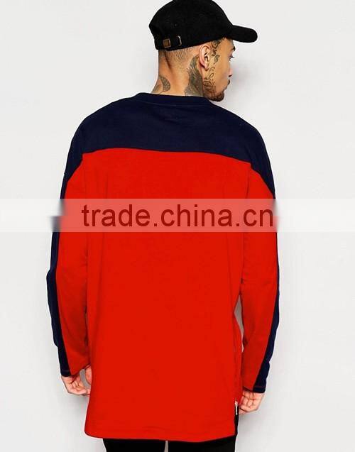 2016 summer fashion men hip hop style 50 coton / 50 polyester longline long sleeve t-shirt OEM
