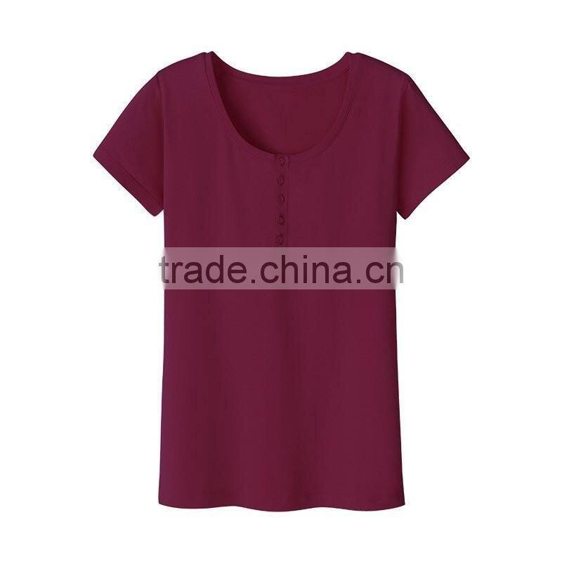 Plain no brand short sleeve cotton t-shirt with fastener for girls