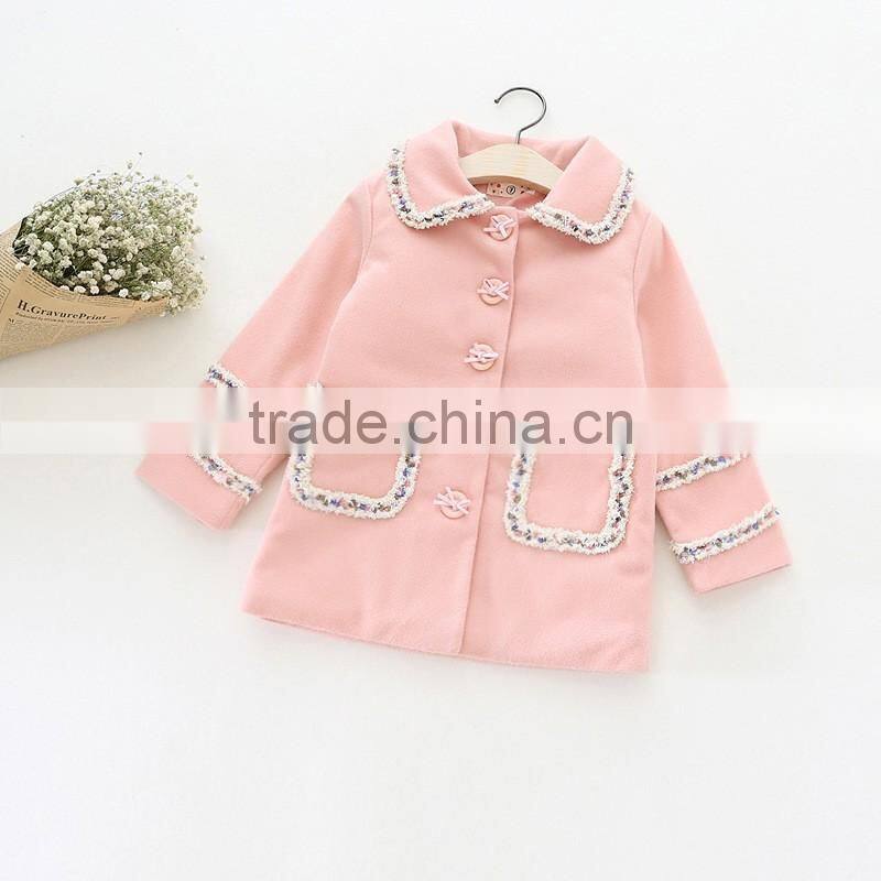 S16002A New Model Long Sleeve Kids Girls Solid Coat For Spring