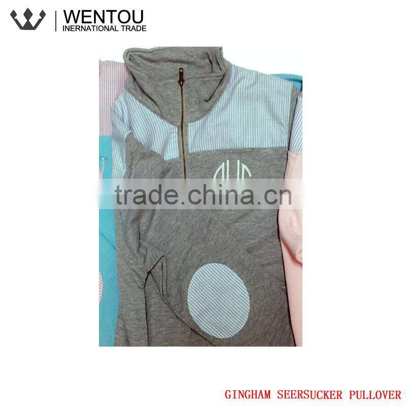 High Quality Half Zip Seersucker Preppy Style Pullover