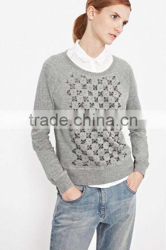 Lady Sweatshirt with Beading Embellished Front