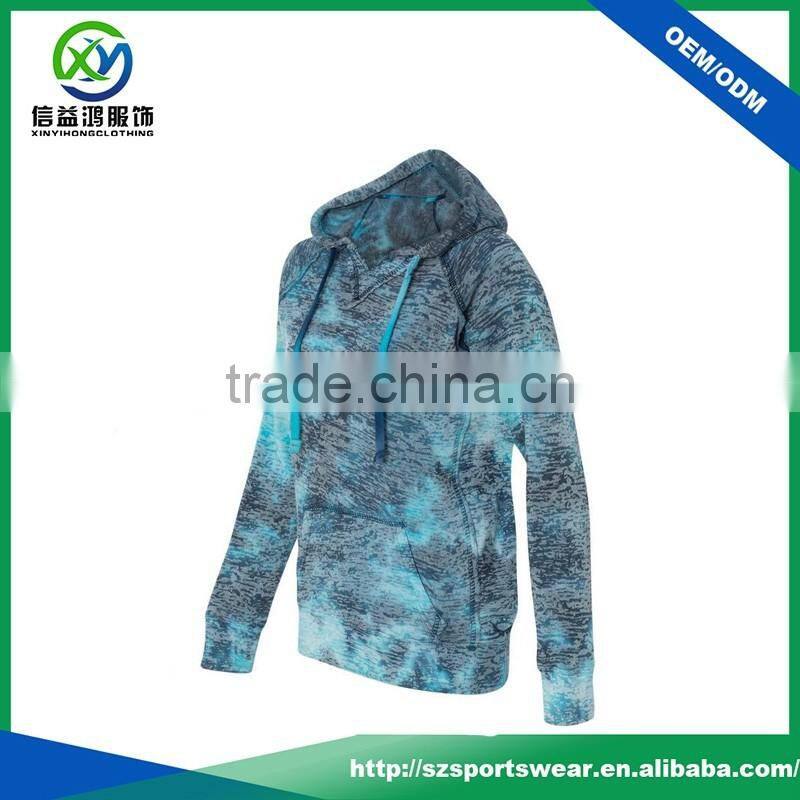 Fashional Design Full Sublimation V-neck Lady Pullover Hoody With Front Pocket