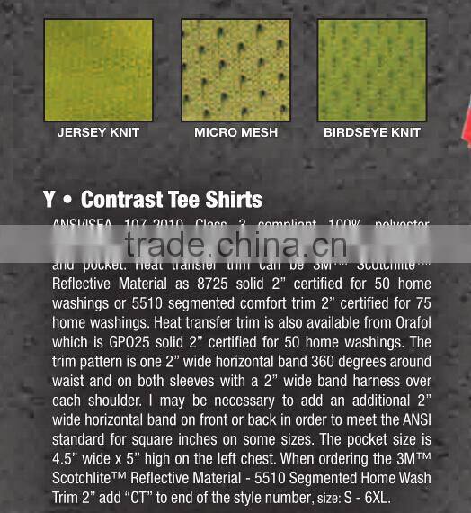 ANSI 100% polyester hi vis safety contrast T-shirt with 3M reflective tapes