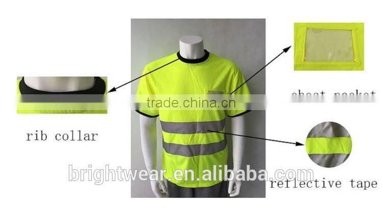 100% polyester pique fabric hi vis short sleeve custom safety T-shirt