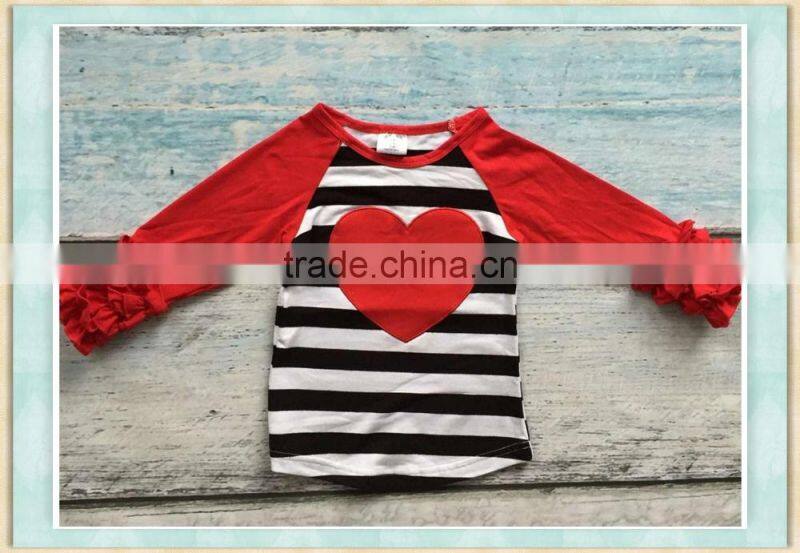 2017 infant clothes from china top applique red heart embroidery ruflle sleeve children fall clothing