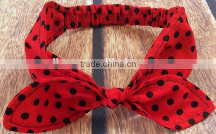 Latest fancy elastic soft stripe cotton bow tie custom children headband rabbit ears bowknot hair tie headband