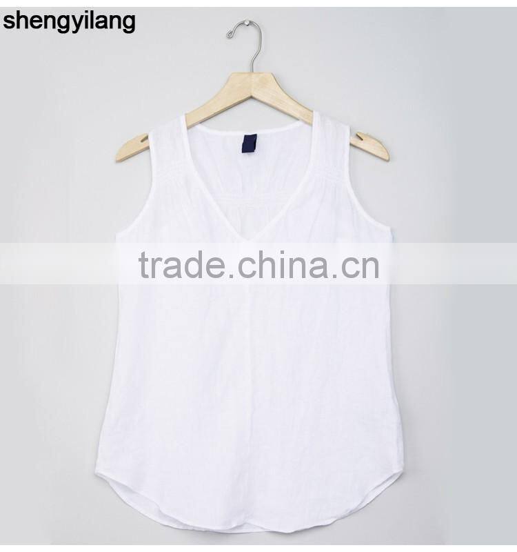 2016 newest product pure color leisure 100% linen vest custom high quality comfortable ladies tops