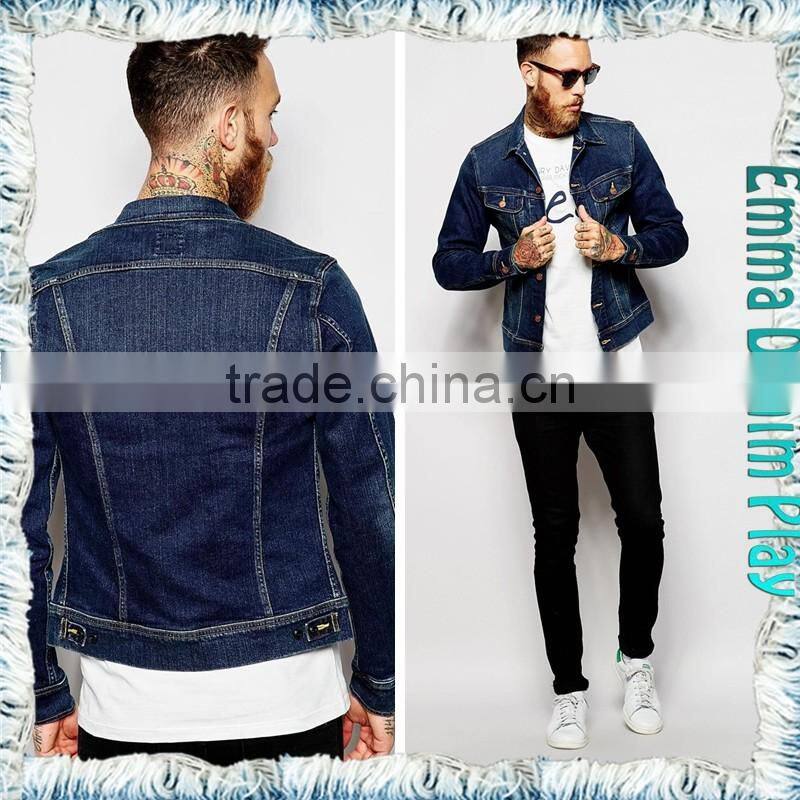 Fashion Long Sleeve Blue Denim Mens Skirts Casual Coat with Copper Button