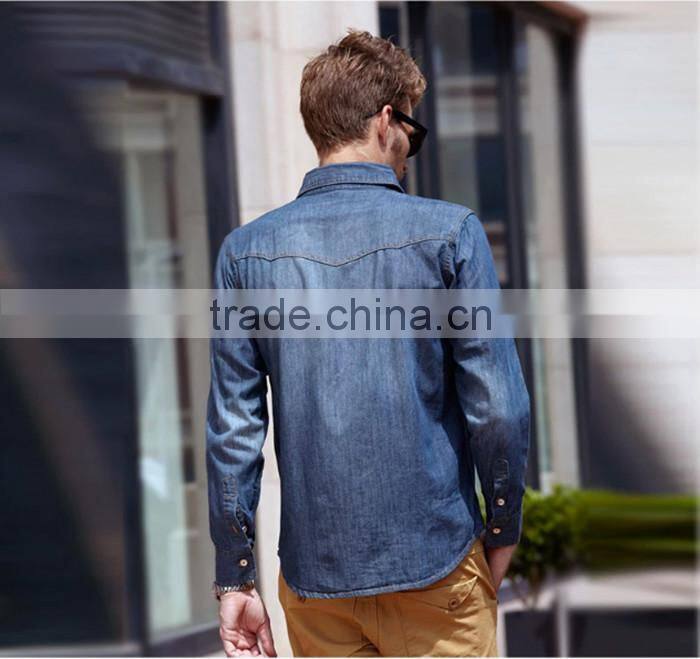 100% cotton fashion style men fit washed denim casual shirt