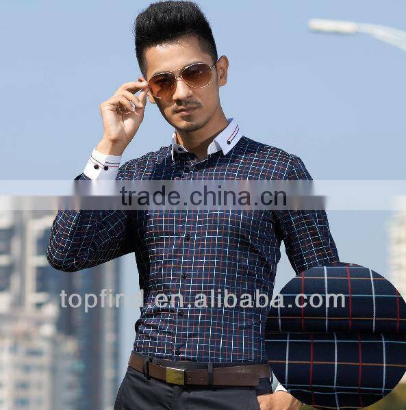 Men Long Sleeve Cotton Plaids Embroidery Shirts