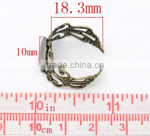 Antique Bronze Adjustable Filigree Ring Settings 18.3mm US 8 Ring Setting