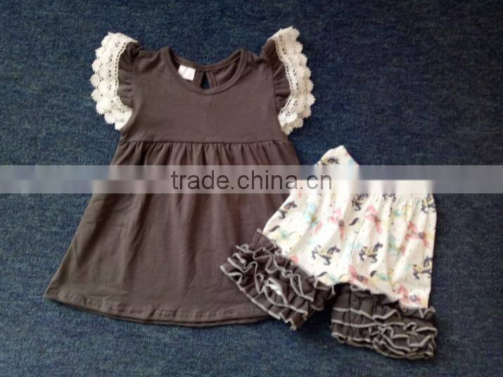 New design baby girl yellow top dress yellow ruffle floral print pants boutique clothing set