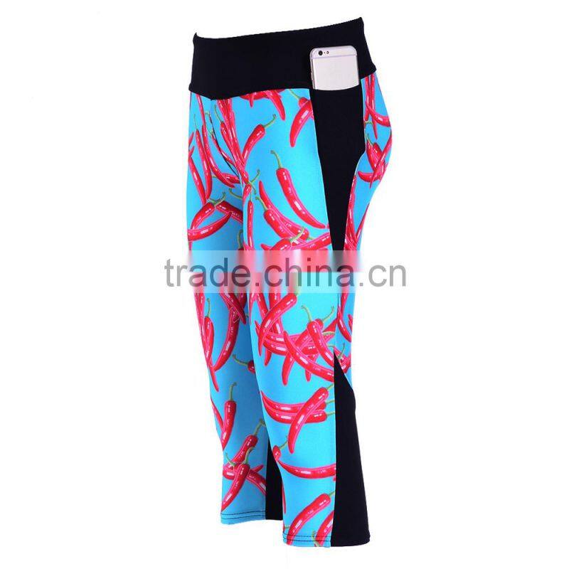 Women Sublimation Print Capri Plus Szie Leggings Low Waist Pocket Decoration S130-38