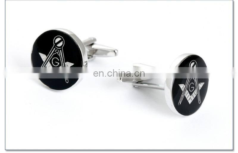 Silver Symbol Black Round Cuff link Men Shirt Cufflinks