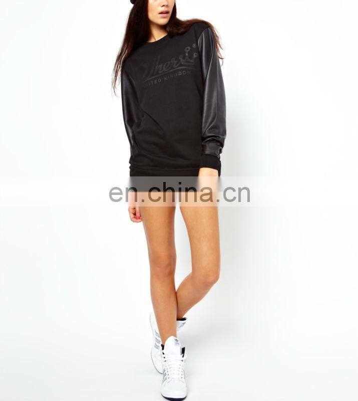 CHEFON Women Leather Sleeve Sweatshirt CAH0033