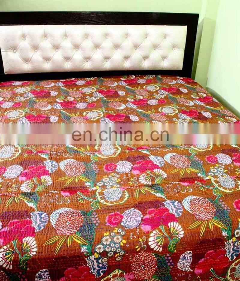 Fruit Print Kantha Bed Cover Indian Tropical Kantha Quilt Tropicana Kantha Bed Sheet