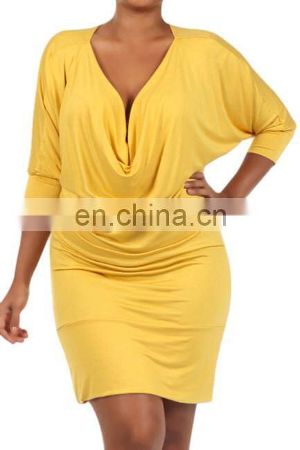 2015 wholesale rayon bright color summer knitted short fat women dress