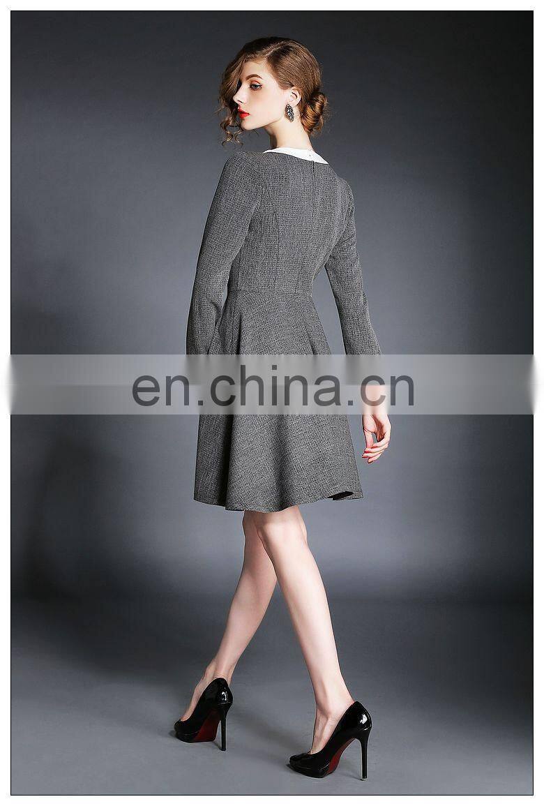 High quality long sleeve tweed spring dress above knee, wholesale dress fashion