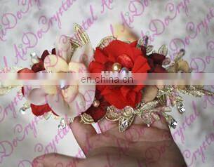 Aidocrystal Red with gold color Wedding Accessory Set Of 3 Hair Clips Bridal accessory handmade Hair Lace Flower Clip for girls