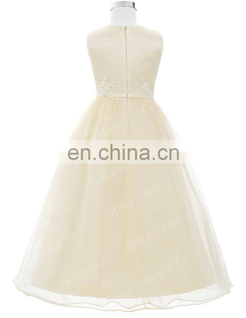 Grace Karin Full-Length Sleeveless Ivory Voile Satin Long Flower Girl Dress Baby Girl Summer Dress CL4491-2