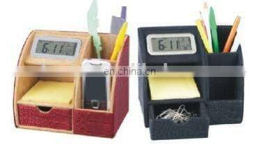 Leather Penholder with Clock