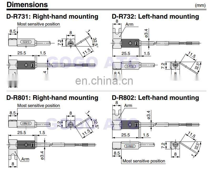 24 VDC 2 Wired Red LED Sensor for Rotary Cylinders CDRB2BW 2m long D-R73 D-R732 D-R731 Pneumatic Cylinder Magnetic Sensor Switch