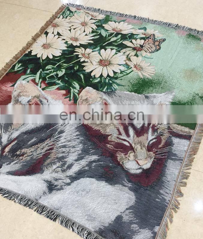 RAWHOUSE woven throw tapestry wall hanging sofa cover blanket with fringe jacquard woven blankets