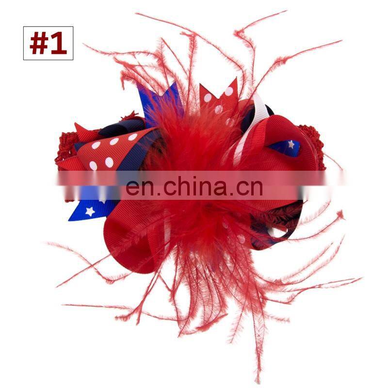 Girl Headband Hair Clips Independence Day Baby Hair Accessories with fur 4Colors