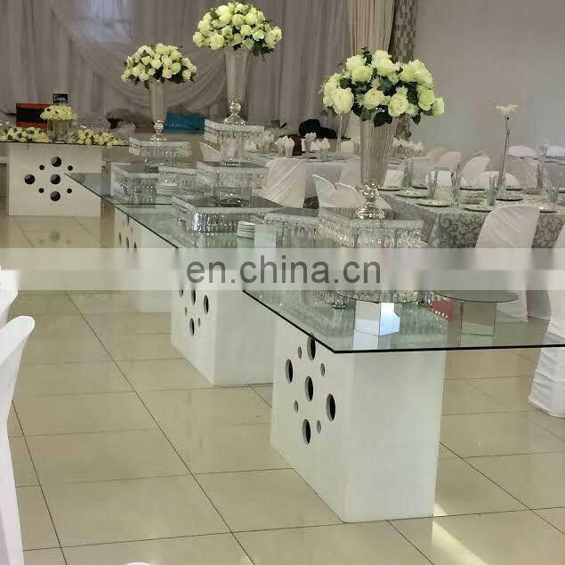High quality factory wholesale prices morden wedding reception clear tempered glass table tops ,glass wedding table