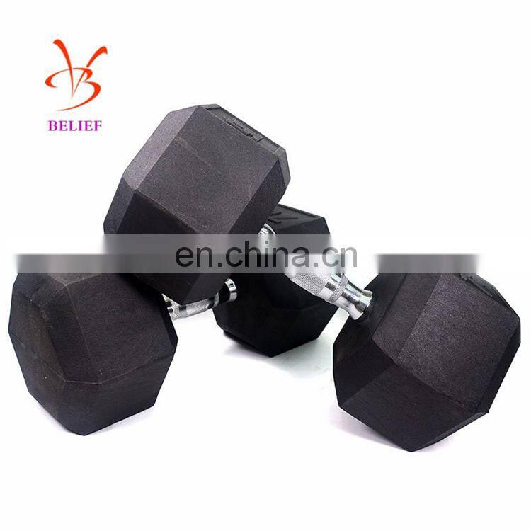 Wholesale 5-60lb top quality black rubber hex dumbbell