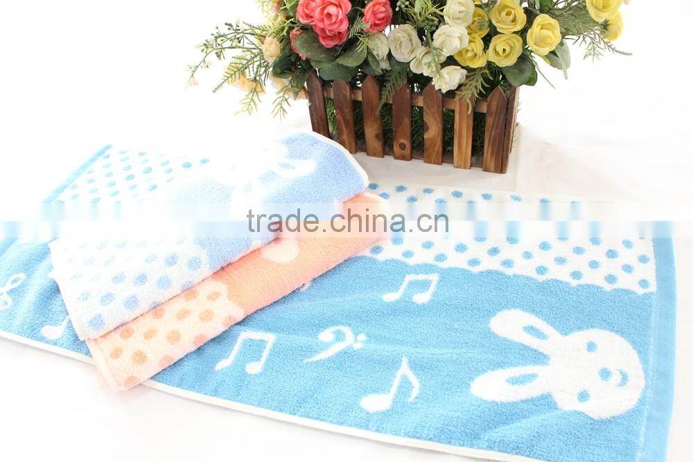 towel manufactory customized white rabbit pattern yarn-edyed pure cotton children towel