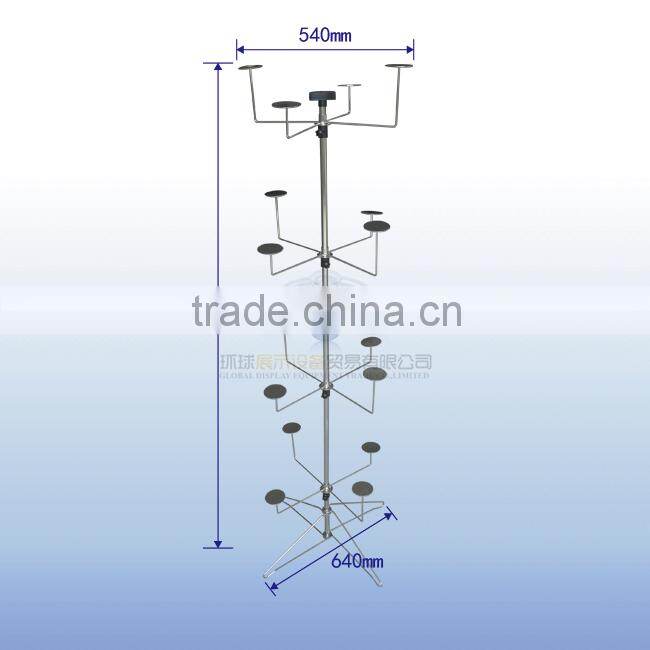 Metal rolling hat display rack with 4 tiers