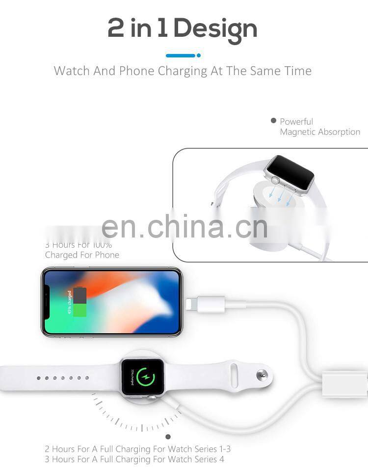 2 in 1 mobile phone 8 pin usb data fast charging cable Magnetic Wireless Charger pad for watch