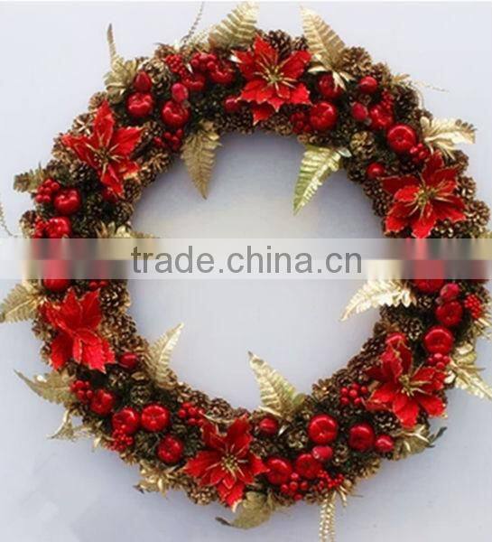 18" christmas pinecone wreath with flower and fruit/white berry christmas wreath