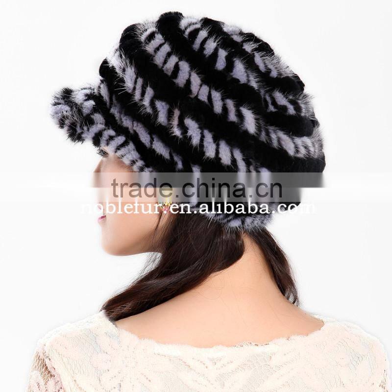 2015 new Korean style mink fur beretluxury knitted visor cap