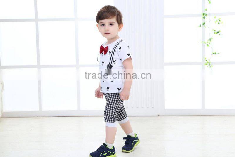 Korean Style Cute Baby Boys Summer Short Sleeve Cotton T-shirt & Grid Pants Baby Clothing Sets