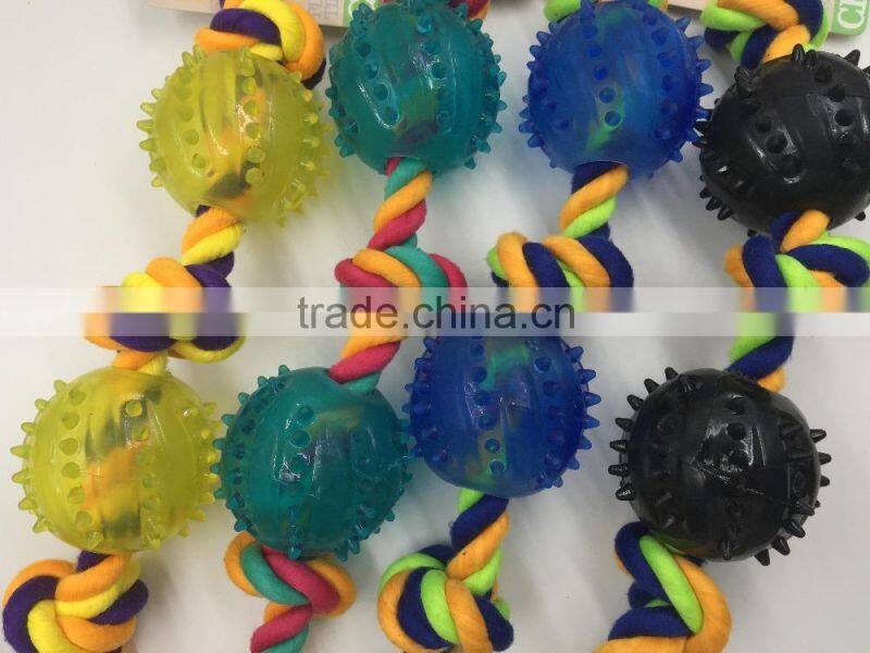 Pet product cotton rope rubber ball toy for dog
