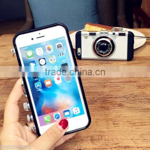 For iPhone 6S/6SPlus 3 in 1 Fashion design Creative Silicone Camera Back Case Cover With Strap red