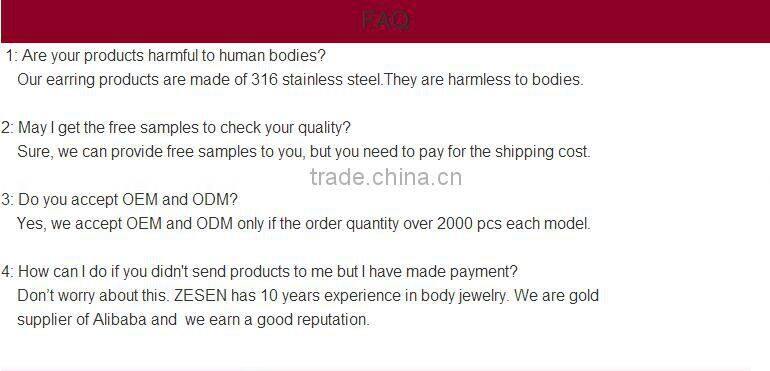 Surgical stainless steel jewelry sweet rabbit fashion stud earring body jewelry