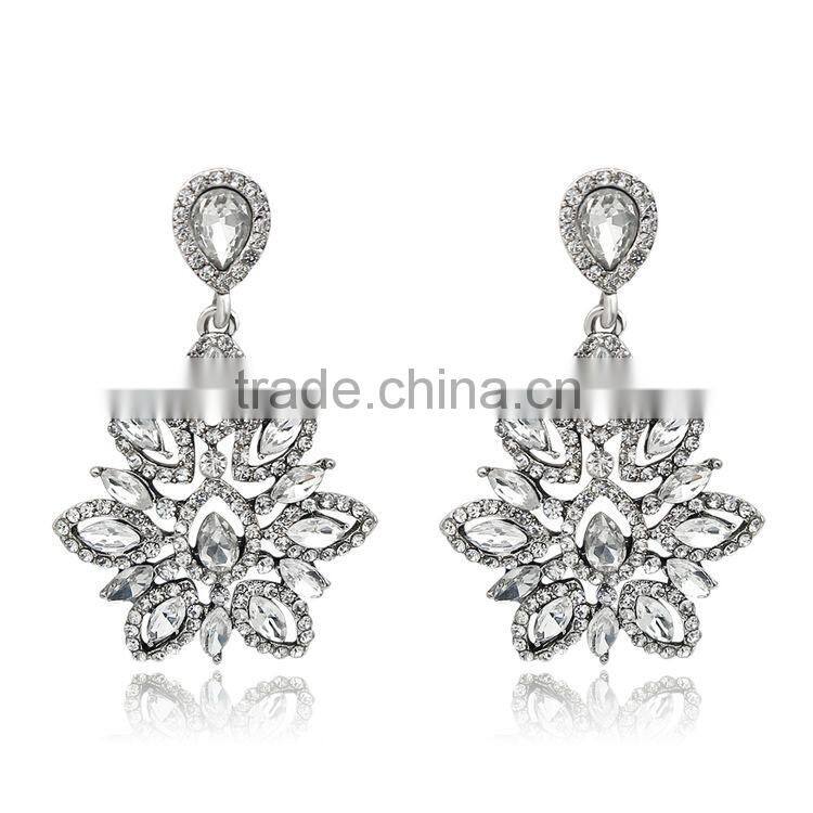 New Charm Fashion Crystal Rhinestone Water Drop Leaf Flower Dangle Drop Earrings