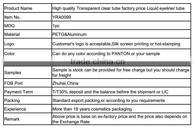 High quality Transparent clear tube factory price Liquid eyeliner tube