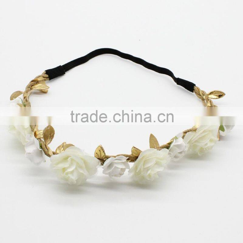 Hot-sales girl flower Headband gold leaves flower headband for kids Toddler baby princess flower Headband wh-1828
