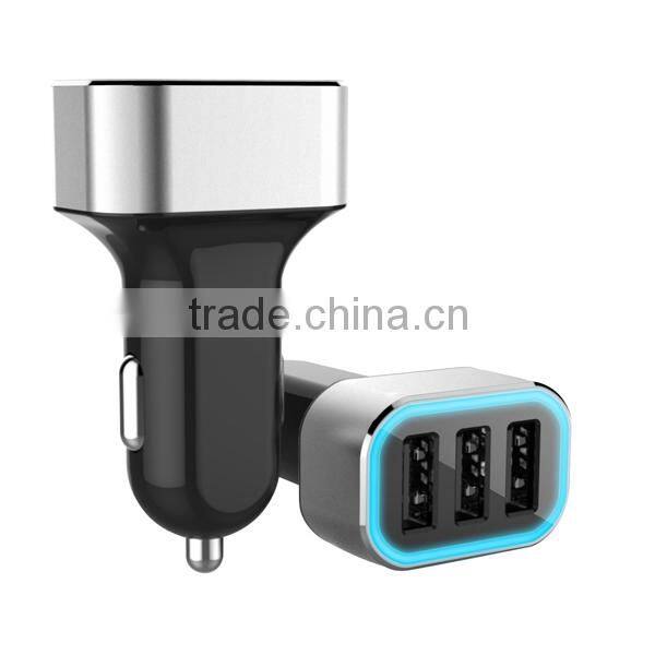 wholesale usb car charger adapter ,Aluminium ring 3 USB port car charger adapter with 3.1A output