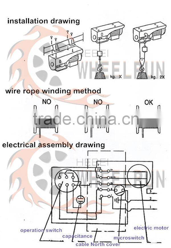 Hot sale PA400 220V 1 phase winch mini electric wire rope hoist